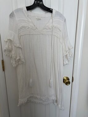Women's White Boho Tassel Mini Dress